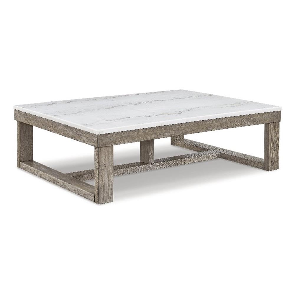 Signature Design by Ashley Loyaska Casual Rectangular Cocktail Table, Natural Marble Top, Oak Veneer