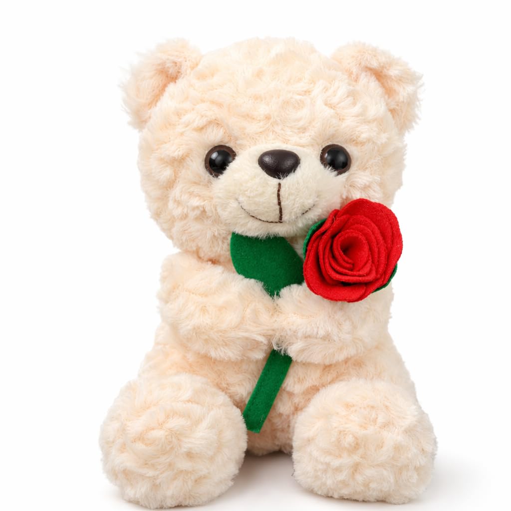 25cm Rose Teddy Bear, Teddy Bear for Object, Cute Valentines Bear with Rose, Birthday Gifts for Valentine’s Day, Anniversary