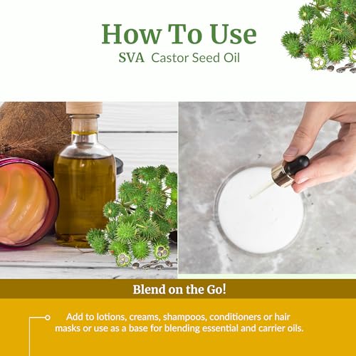 Image of SVA Organic Castor Seed Carrier Oil, Large Size, 32 Oz (946 ml) | Castor Oil for Hair Care, Scalp Care, Eyebrows, Eyelashes, Hair Oiling, Face Care, Skin Care, Body Massage & DIY Beauty Blend