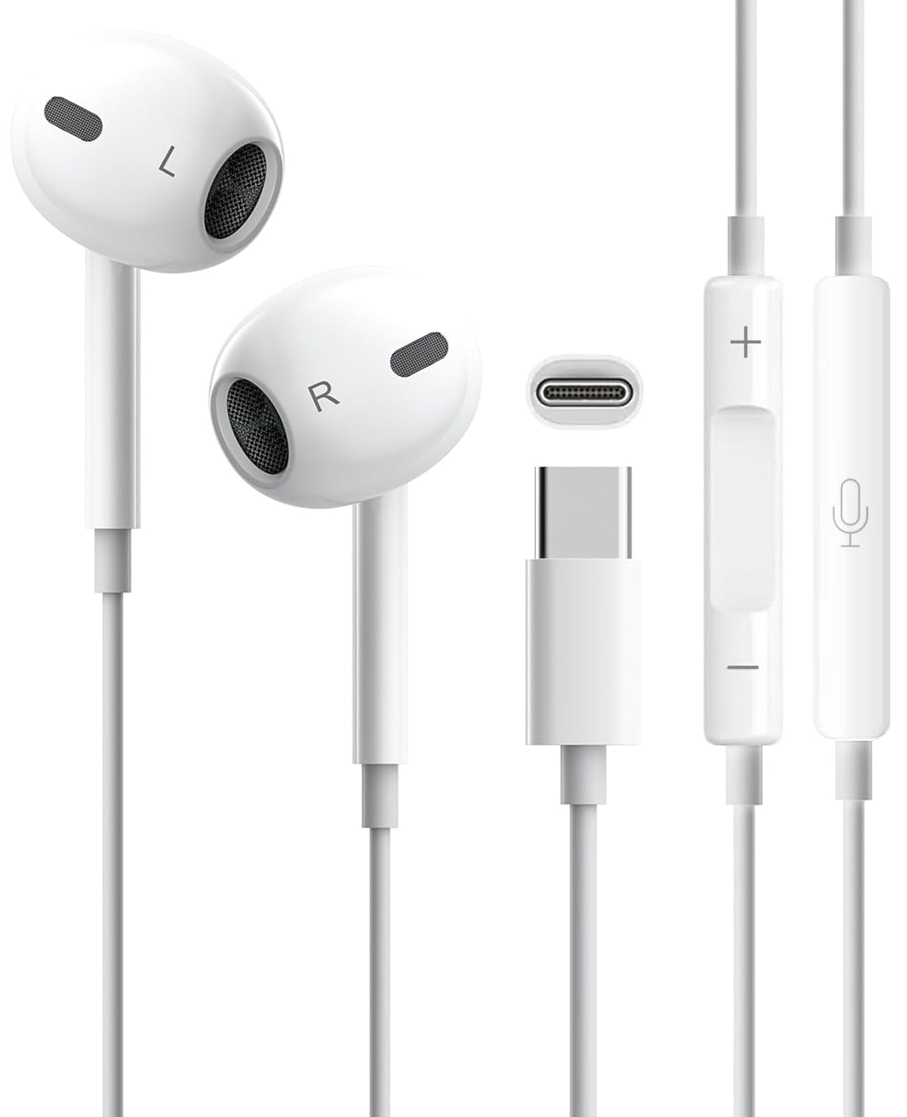 2026新版【iPhone17/16/15対応】Phone イヤホン 有線 タイプC ハイレゾ対応USB Type-C イヤフォン 重低音 マイク付き クリア通話 音量調整 コンパクト カナル型 快適な装着感 絡み防止 アウトドア 旅行 携帯便利 バッグに収納 耐久性 多機能 iPhone/Android/Pixel/Xperia/Galaxy/iPad他多数対応 ホワイト - 1