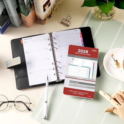 2026 Planner Refills - Planner Refills 2026 from JAN 2026 to DEC 2026, Weekly and Monthly Calendar, 3.75 x 6.75 inch, 6 Holes, A6 Size - Red - Thumbnail 2