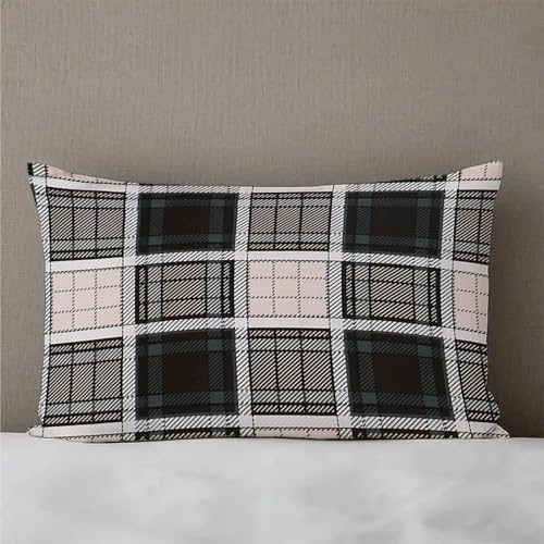 Image of la' amour Premium Cotton Elastic Fitted Bedsheets with 2 King Size Pillow Covers Double Bed with All Around Elastic Supersoft Size - 72 King Sizex78+10 inches Checks Black Abstract 200 tc - 220 tc
