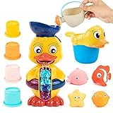 UNIH Baby Bath Toys Set - Large Yellow Duck Bath Toy with Rotatable Waterwheel/Eyes, Stacking Cups Toys, Swim Pool Bath Toys, Fun Baby Bathtub Toy for Toddler 1-3 Years, Girls Boys Gifts