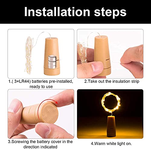 Image of One94store 20 LED Wine Bottle Cork Lights Copper Wire String Lights, 2M /7.2FT Battery Operated |for Indoor & Outdoor Decorations (Warm White, Pack of 10)