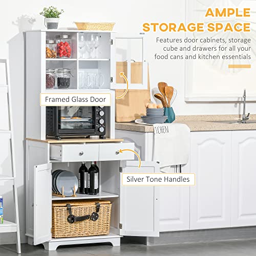 Homcom 67" Kitchen Buffet With Hutch, Microwave Cabinet With Framed Doors, 2 Drawers, Open Countertop, Cupboard For Dining Room, White #TOP3