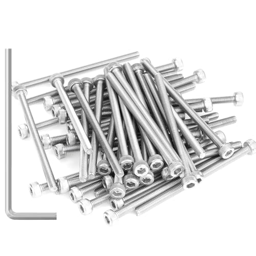 55 Pieces M3 x 50mm Socket Head Cap Screws, Thread Pitch 0.5mm, Sutemribor M3 Screws, 304 Stainless Steel, Fully Threaded, Silver