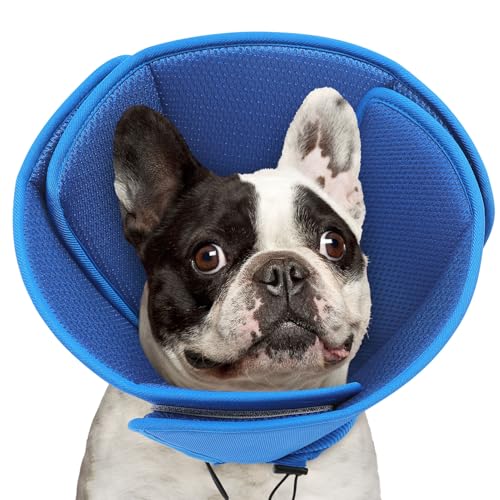 Image of Queenmore Soft Dog Cone for Small Dogs, Adjustable Comfy Dog Cone Collar | Cones Collar Alternative for Post-Surgery Wound Healing, Soft Fabric Cone for Dogs to Stop Licking After Surgery, Blue,S