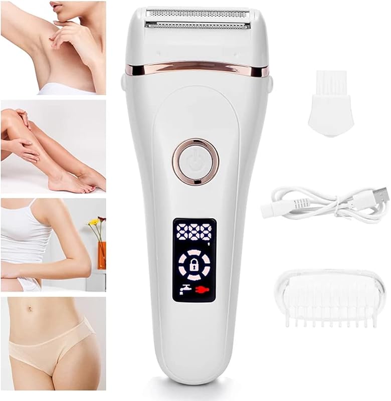 Barbeador elétrico feminino YLKGR com tela, recarregável, uso seco e úmido, display LED, branco