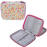 Teamoy Crochet Hook Case, Organizer Zipper Bag with Web Pockets for Various Crochet Needles and Knitting Accessories, Well Made, Small Volume and Easy to Carry, Flowers Pink(No Accessories Included)