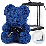 RECUTMS Valentines Day Gifts for Her 10 inch Artificial Rose Teddy Bear Flowers for Mothers Day Anniversary Birthday Present for Wife Girlfriend Mom Teen Girl Lovers(Royal Blue)