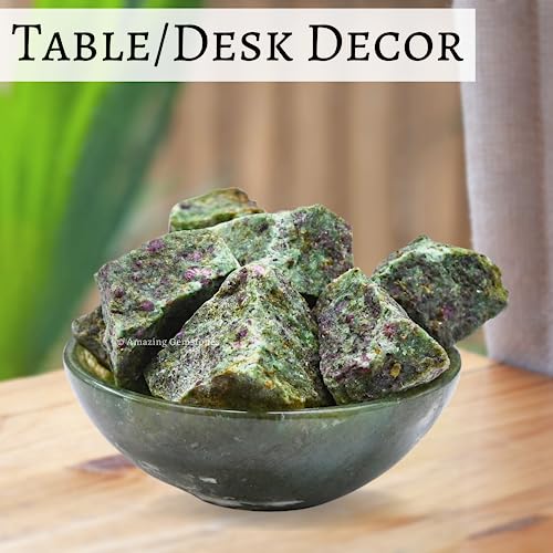 Image of Amazing Gemstone 2 Pieces Ruby Fuchsite Raw Crystals and Healing Stones, Natural Rocks for Tumbling and DIY Raw Stones and Crystals