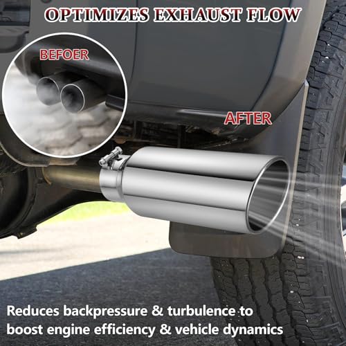 Image of Exhaust Tip 4 inch Inlet 6 inch Outlet 18 inch Long, High Performance Stainless Steel, Rustproof Polished Finish, Rolled Angle Cut, Bolt-On Diesel Tail Pipe, Universal for Car Truck