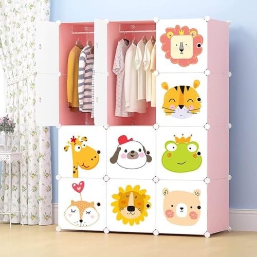 Image of BucketList 12-Door Plastic Sheet Kids Wardrobe Storage Rack - Organizer for Clothes, Kids Furniture, Living Room, Bedroom, Small Accessories (12-Cube Pink Cartoon Print)