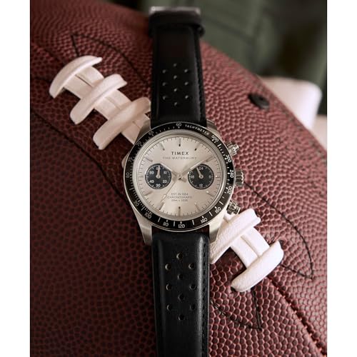 Image of TIMEX Waterbury Heritage Analog Silver Round Dial & Black Leather Strap Band Water Resistant Men's Wrist Watch - TW2Y19300IK
