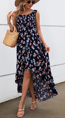 Image of Kormei Women's Casual Smocked Tank Dress Sleeveless High Low Flowy Summer Beach Tiered Loose Maxi Long Dresses