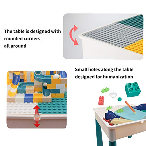 MODOO Kids Activity Table, Toddler Table and Chair Set with Storage, Play Table with 90 Pcs Building Blocks and Bricks Toy, Safety ABS Material Sand Table for Boys Girls Over 3 Years Old (Large) - Thumbnail 2