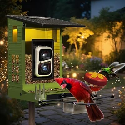 Rayki Metal Solar Powered Smart Bird Feeder with Camera, AI Identify with Solar Lights, 2K HD Cam & WiFi, Instant Arrival Alerts,Ideal Gift for Bird Lovers