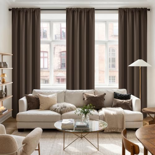 Image of MIULEE Chocolate Brown Blackout Bedroom Curtains 84 Inches Long 4 Panels