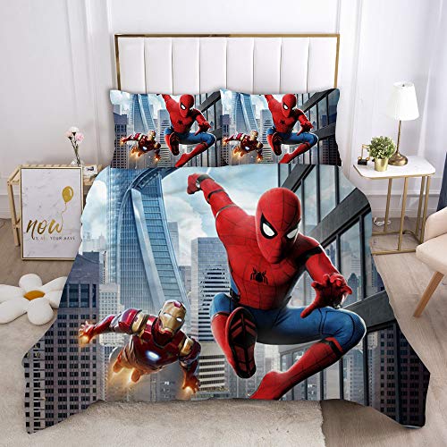 Goplnma -Spiderman Parure de lit Spiderman, impression 3D, avec taie d'oreiller, pour enfants et adultes, pour lit simple (140 × 210 cm, 13) Cover