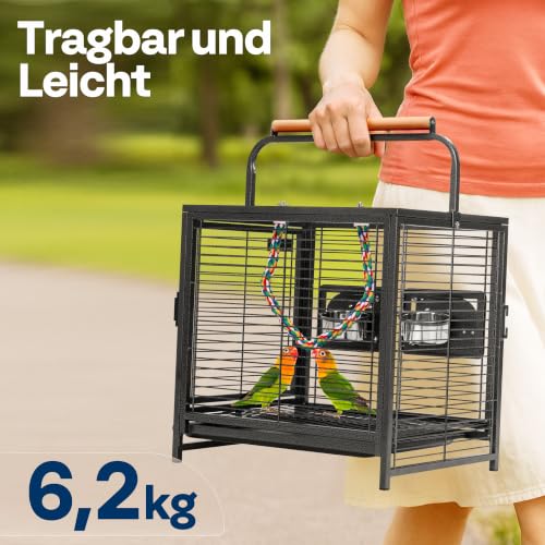 VIVOHOME 48cm Vogelkäfig für Papageien Klein mit Handgriff, Schwarz