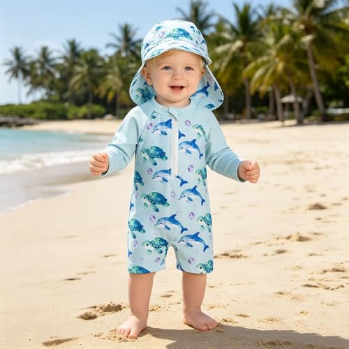 Maillot une pièce bébé garçon avec bonnet de bain imprimé dinosaure
