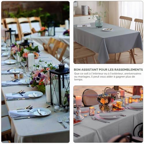 qimeyu Nappe Jetable,137 * 274cm Nappe Table Rectangulaire,4 Pièces Nappes Tissu Rectangulaire,Nappes Exterieur Rectangulaires pour Fête Pique Nique Barbecue Anniversaire Banquet,Gris – vue 7