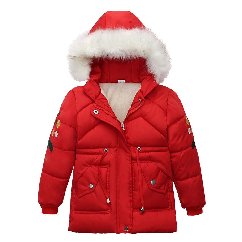Genérico Chaqueta Niña Invierno Niño Niña Abrigo Invierno Chaqueta Plumas Caliente Acolchada Largo con Pelo Capucha por 2-7 años Chaqueta Niña Invierno Caliente Grueso Forro de Algodón