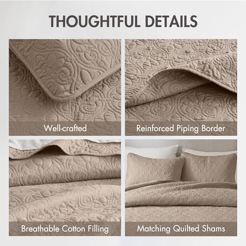 Image of Madison Park Luxurious Cotton Damask Quilt Set, 3PC King /Cal King Bed Set