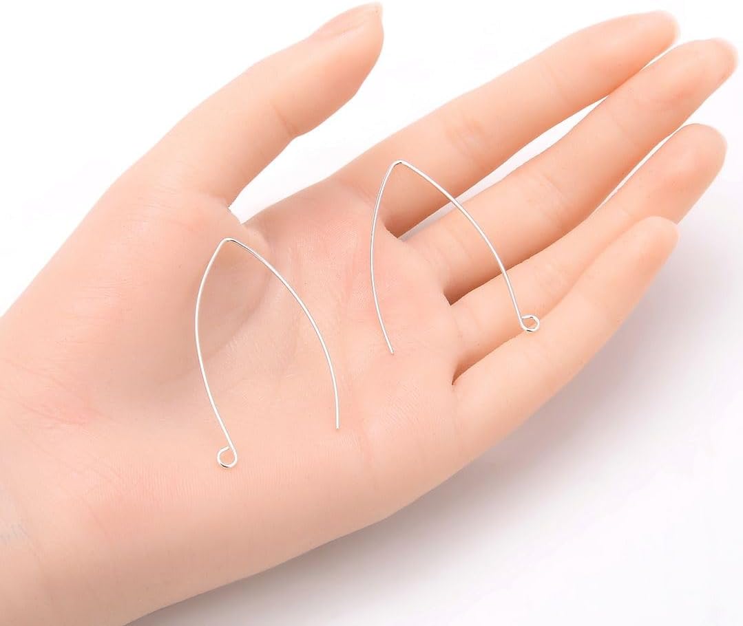 Adabele 50pcs Hypoallergenic Long V Shape Marquise Earring Hooks 45mm Silver Plated Ear Wire (Wire 0.7mm/21 Gauge) DIY Craft Earrings Jewelry Making247-1 - Image 2