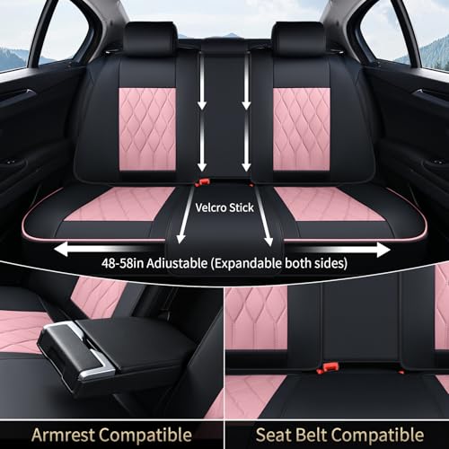 Image of FLORICH Seat Covers Full Set Leather Pink Seat Covers for Cars Front and Rear 5 Seats Waterproof Vehicle Seat Cover with Lumbar Support Universal Fit for Most Cars Sedans Trucks SUV, Black&Pink