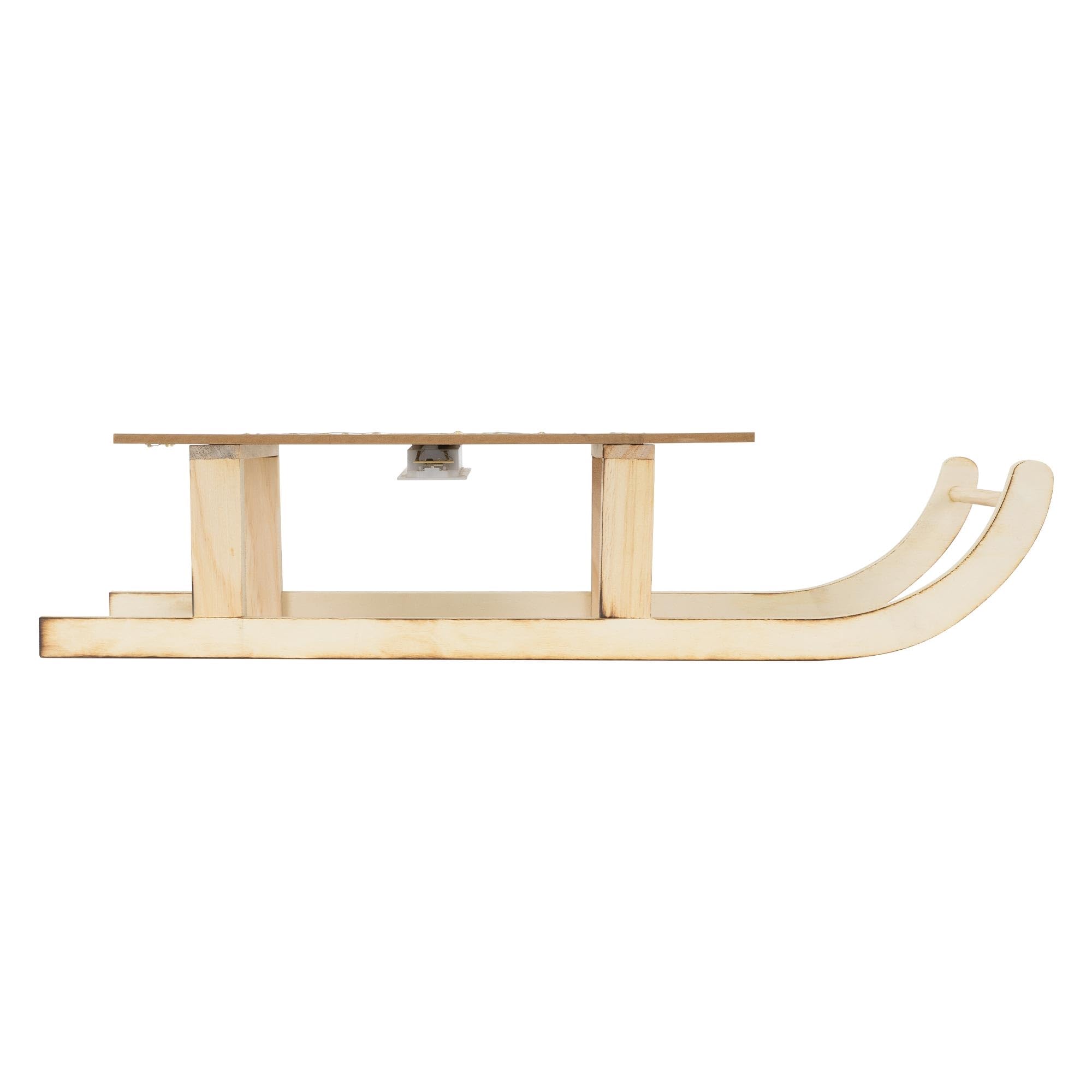 ECD Germany Trineo Decoración Navideña de Madera, 60x21x13,5cm Marrón Iluminación 60 Leds Blanco Cálido, Adorno Navideño, Función con Pilas, Accesorio Festivo Ornamento Original para Árbol de Navidad