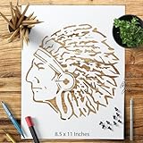 Indian Chief Head Stencil Template – Reusable 8.5 x 11 Inch Plastic Sheet for Wall Art, Painting, Crafts, and DIY Projects