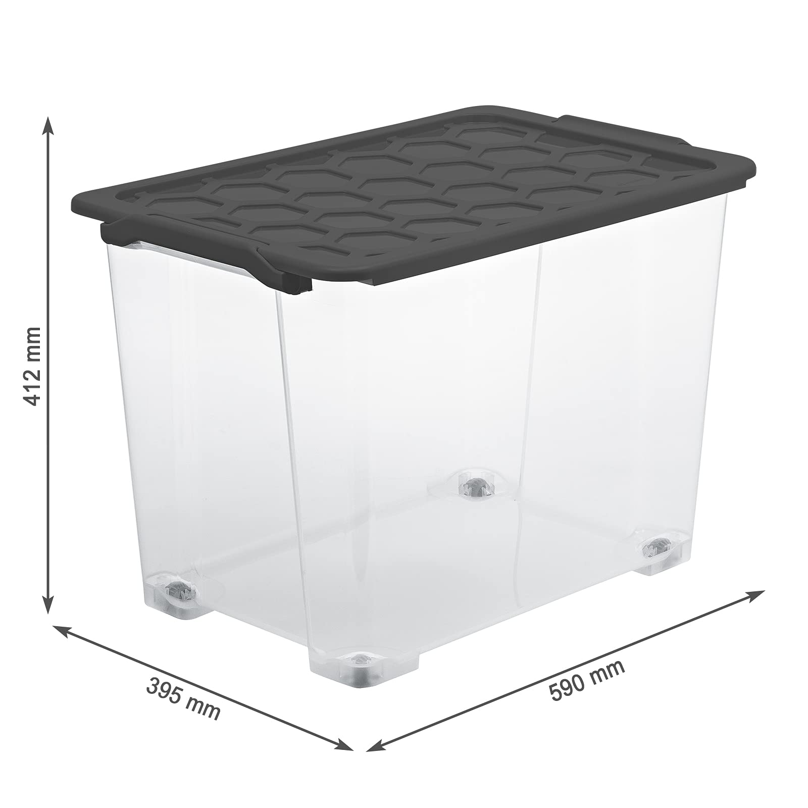 Rotho Evo Safe Keeping - Caja de Almacenamiento de 65 L con Tapa y Ruedas, Plástico Alimentario (PP) sin BPA, Gris Antracita, 65 L (59.0 x 39.5 x 41.2 cm)