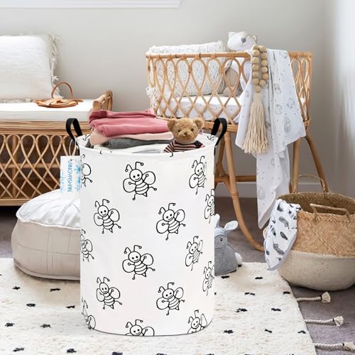 Image of Laundry Basket Canvas Fabric Collapsible Organizer Basket for Storage Bin Toy Bins Gift Baskets Bedroom Clothes Children Nursery Hamper (Bee)