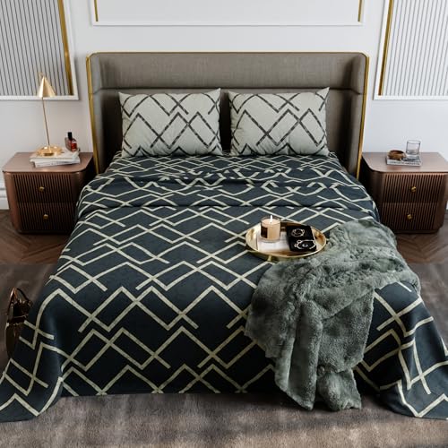 Image of Stoa Paris 100% Cotton King Size Bedsheet with 2 Pillow Covers, 180TC Printed Bedding Set, Breathable, All-Season Comfort, Soft & Lightweight, Home Decor, Urbanscape - Slate Lattice (228cm x 274cm)