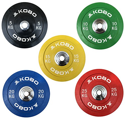 Image of Kobo 5 Kg (51 mm) Bumper Plates Competition Level Olympic Barbell Bar Weight Plate with Machined Steel Collar Elite (Imported) - Sold in Pairs