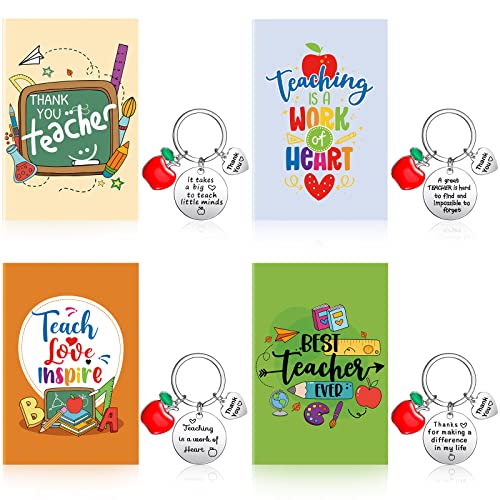 Carnet de notes enseignant lot de 8 avec porte-clés pour cadeau de fin d'année scolaire
