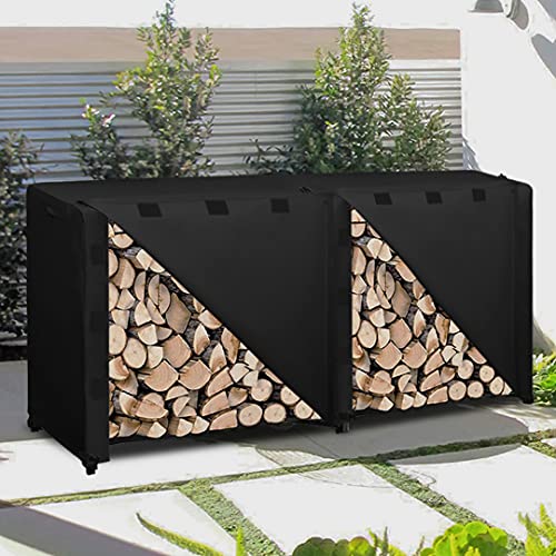 Easy-Going 8 Feet Outdoor Log Rack Cover 600D Heavy Duty Waterproof Weatherproof Firewood Cover With Openable Front Flap（96"X24"X41", Black #TOP1