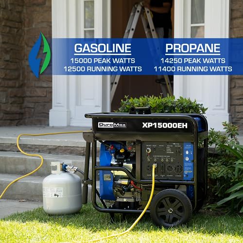 Image of DuroMax XP15000EH Dual Fuel Portable Generator-15000 Watt Gas or Propane Powered Electric Start-Home Back Up & RV Ready, 50 State Approved, Blue and Black
