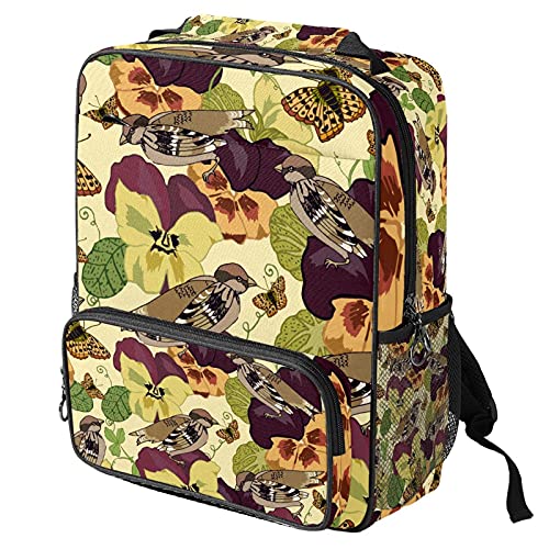 Sac à dos informatique avec protection ordinateur et motif oiseaux vintage