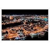 Wooden Puzzle 1000 Pieces Aerial View of Quebec City Skyline in Canada at Night from Drone Jigsaw...