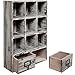 MyGift Wood Shadow Box Shelf, Rustic Brown Wooden Table Top Display Organizer with 2 Pull Out Drawers for Home, Office Decor