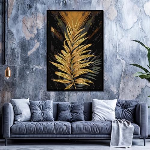 Tableau sur toile feuille de palmier dorée décoration murale or