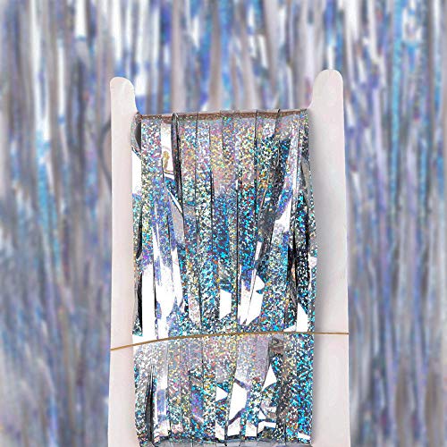 Silver Backdrop Foil Curtain Party Decoration Metallic Tinsel Foil Fringe Curtains Photo Booth Props Backdrops for Birthday Wedding Engagement Holiday Celebration Party Decorations
