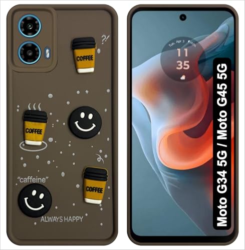 Image of SBMS Silicone Back Cover Case for Motorola Moto G34 5G / Moto G45 5G | Cute Fun 3D Cartoon, Coffee Design Silicone Case | Camera Protection Bump | Shockproof Case for Moto G34 5G (Coffe Mug Brown)
