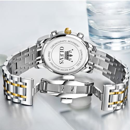 Image of OLEVS Mens Watches Chronograph Business Dress Quartz Stainless Steel Waterproof Luminous Date Wrist Watch