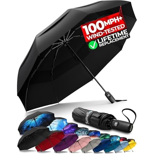 TUMELLA Strongest Windproof Travel Umbrella (Compact, 100MPH Wind-Tested)