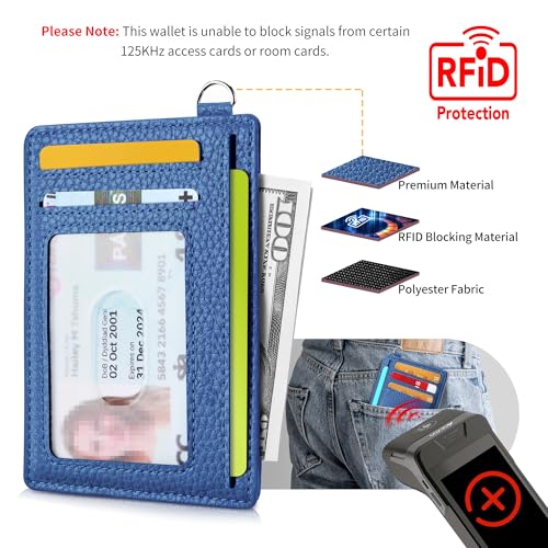 Image of Mayski Slim Wallet, Credit Card Holder for Women, Minimalist Front Pocket RFID Blocking Card Cases, Small Wallet Women Men(Litchi Ocean Blue)