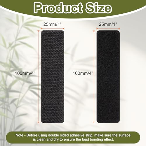 Image of HARFINGTON 16set Hook and Loop Strips with Adhesive 1 inchx4 inch Double Sided Hook and Loop Tape Nylon Self Sticky Fastener for Home Office Car, Black