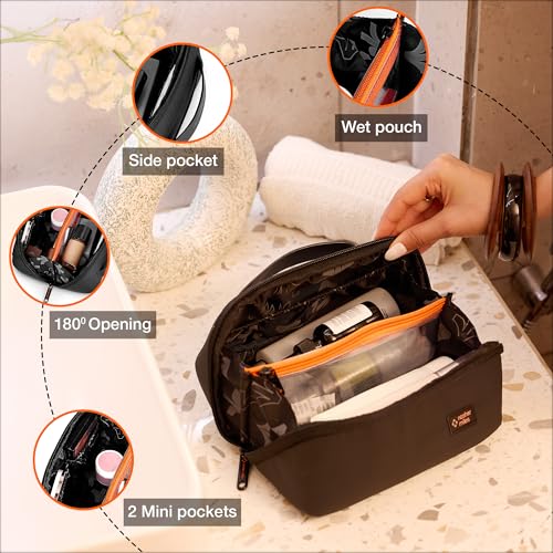 Image of Nasher Miles Dock Toiletry Kit 180 Opening Cosmetic Bag | Polyester Travel Pouch Organizer | Multipurpose Storage Compartments & Carry Handle | Travel Accessory for Men & Women (Black)